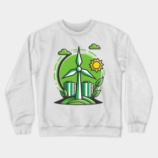 Green City Vibes: Get Powered by Renewables with our Cartoon Wind Turbine Design Crewneck Sweatshirt